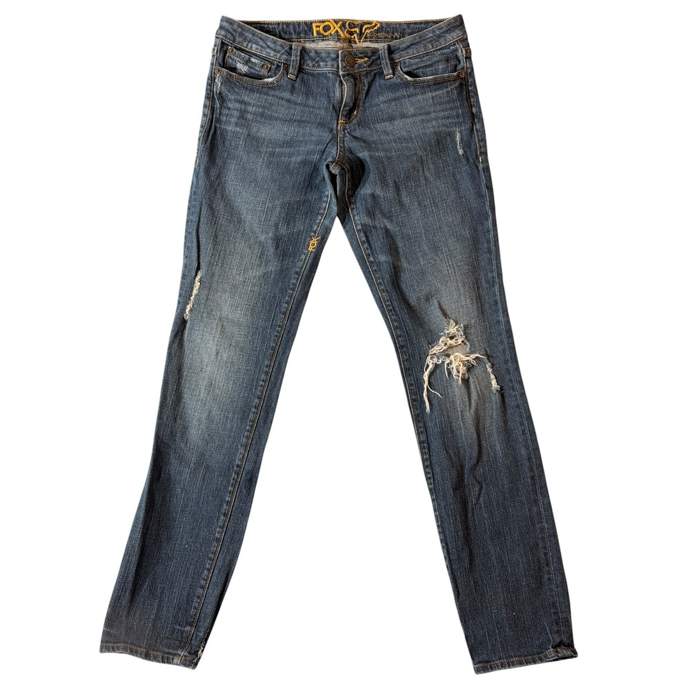 Fox Racing Super Skinny Jeans Size 9 Low Rise Distressed Y2K Moto Blue Denim